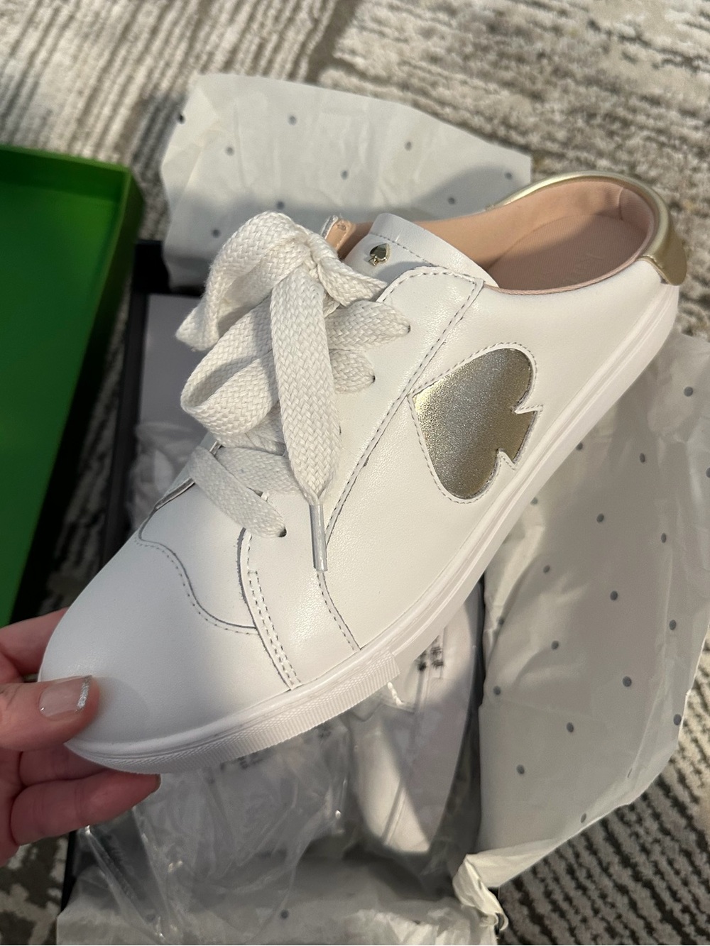 Kate Spade White Sneaker Mule with Gold Heart